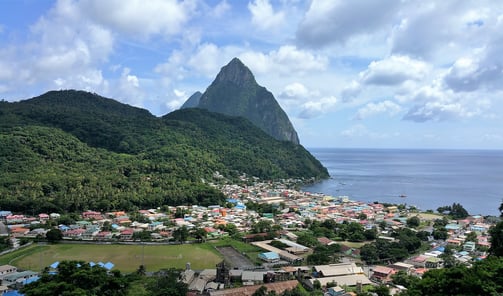 Soufriere, St. Lucia with the Pitons rising beyond