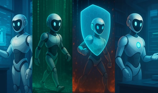 Examples showing the same AI character in different settings or poses