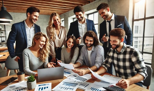 Team of professional tax experts working together.