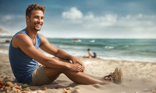 homme heureux sur la plage