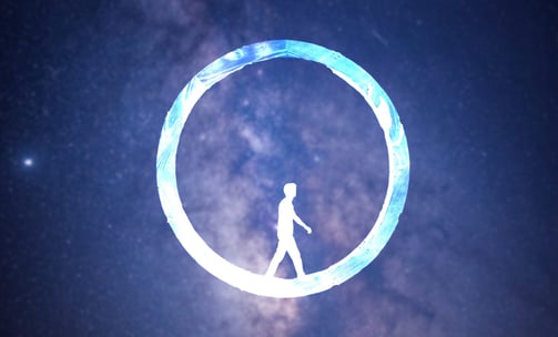 a blue ambient image for  the wheel of karma event