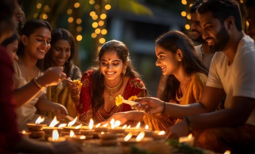 Indian residents celebrating Diwali in Mauritius