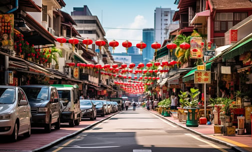 street view of the Chinatown District in Singapore