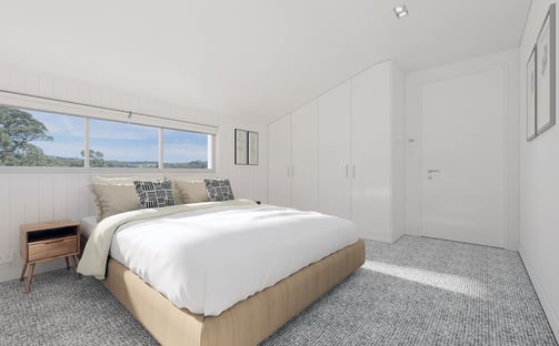 Airbnb bedroom in southern highlands, coze carpet, soft textiles, natural light, cozy aesthetics