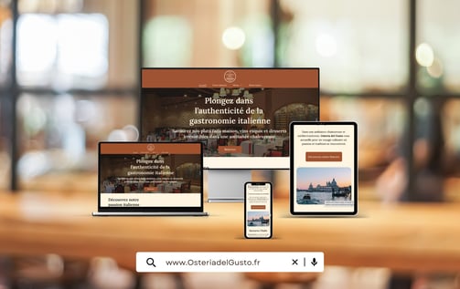 Mockup de présentation du site vitrine fictif Osteria Del Gusto, restaurant italien