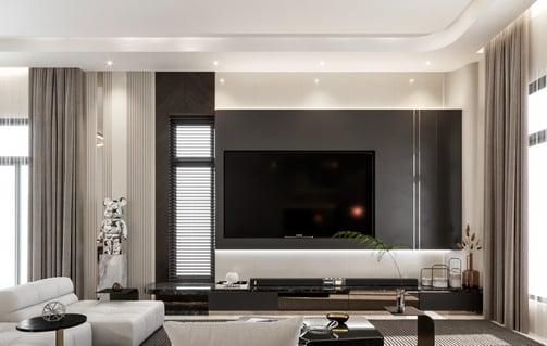 a living room with a large flat screen tv