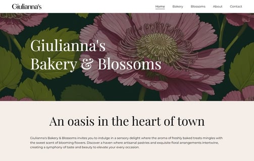 Screenshot of Giulianna's Bakery & Blossoms website