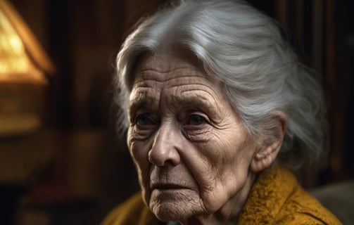 vieille dame à l'air pensif