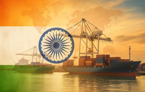 Verkora | Ai Generated Image showcasing Indian Export capabilities. Vessels loaded with Containers