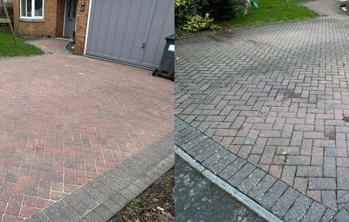 before and after pics of a driveway after its beeen pressure washed