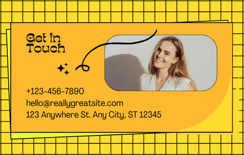 a business card with a picture of a woman