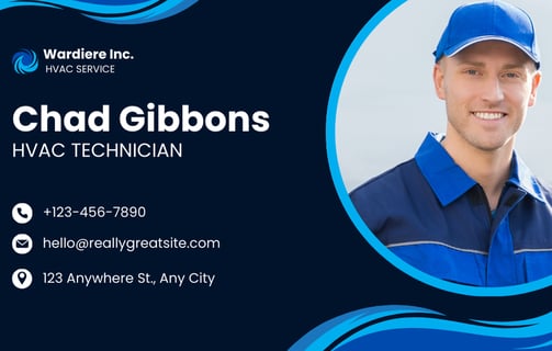 a business card with a man in a blue shirt