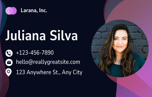a business card with a photo of a woman in a business card
