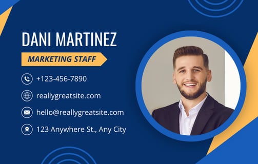 a business card with a photo of a man in a suit