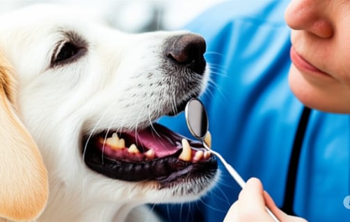 Dog having dental checkup to improve health