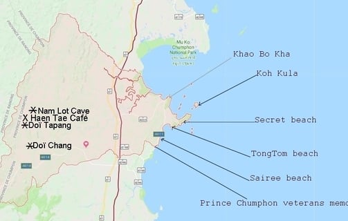 centres d'intérêts du district de Sawi, Chumphon