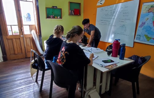 Students in a Spanish class at a language school in Rosario, Argentina