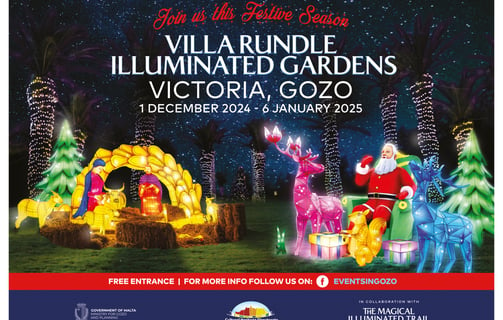 Poster for the Christmas 2024 Villa Rundle Illuminated Gardens, Victoria, Gozo