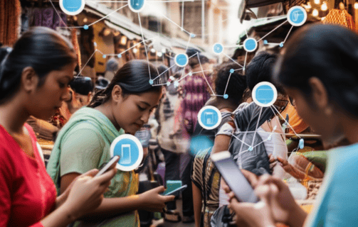 The Calicut city skyline with digital marketing and social media icons, symbolizing business growth