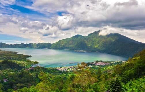 a view of the mountains and Lake
