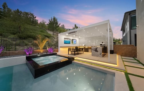 San Mateo luxury pool with integrated spa, LED lighting, and premium materials