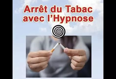 Homme casse une cigarette en deux et inscrit sur l'image : arrêt du tabac avec l'Hypnose