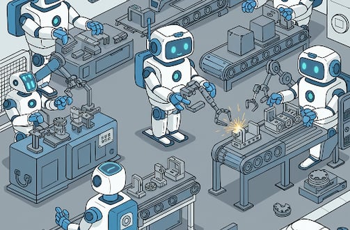 a group of robots in a factory