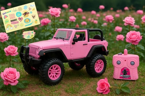 Jeep Girlmazing en campo de rosas
