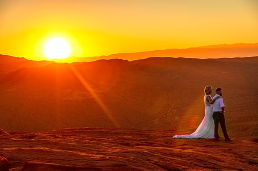 wedding couple at sunset