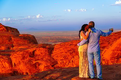 wedding couple taking a selfie at valley of fire