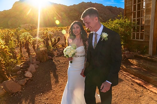 wedding couple walking out of wedding chapel