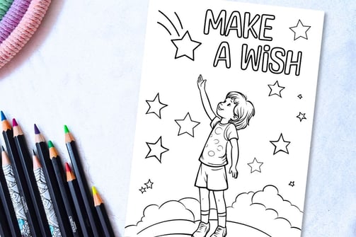 Printable Make a Wish Coloring Birthday Card for Kids