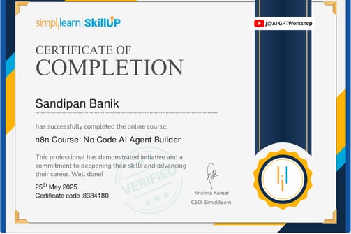n8n AI Agent Builder - Certificate - Sandipan Banik - www.sandipanbanik.com