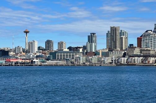 If view of the Seattle space needle from the Puget Sound