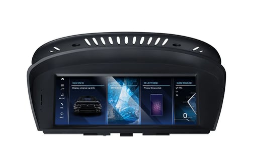 a car dashboard with a display of a car