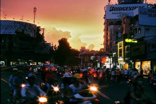 Saigon sunset before rain shot on film