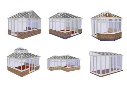 CAD drawing of various conservatory designs available from Steve Layfield Windows