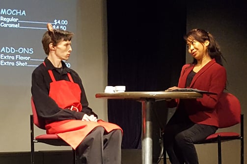 Robert Long and Monalisa Amidar in Langdon, The Seasonal Barista (2017) N47 Theatre production