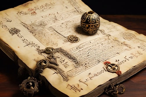 a ancient manuscript on a wooden table