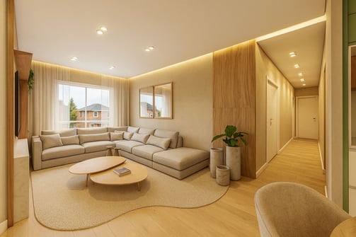 Sala de estar com sofa em L
