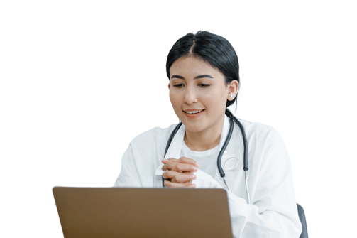 “Online speech therapist guiding stroke patient through exercises”