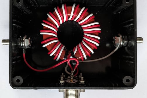 Inside view of the 400W matching transformer core and winding