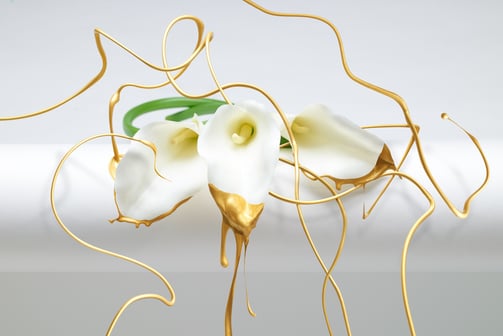 calla lily paint splash with a gold leafy decoration