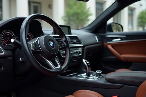 Interior car detailing service including vacuuming, mat shampoo, seat cleaning, leather conditioning