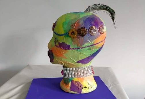 mixed media head decorating for cancer expression