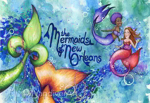 Illustrations from The Mermaids of New Orleans by New Orleans artist & illustrator Melissa Vandiver.