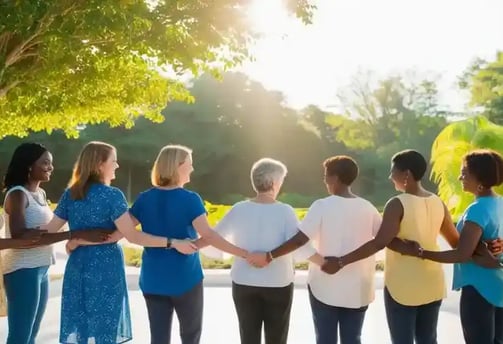 woman holding hands supporting each other