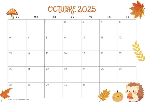 Calendario de Octubre con dibujos temáticos de otoño