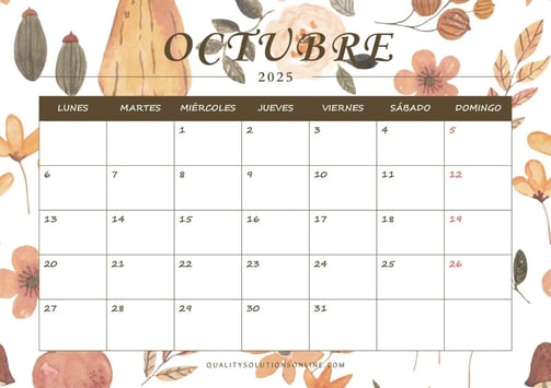 Calendario de Octubre con dibujos temáticos de otoño