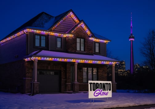 Permanent outdoor lighting by Celebright on a residential home in Toronto – installed by Toronto Glo